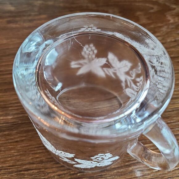 Vintage 50s Clear Glass Sugar Bowl Acid Etched With Grapes, Vine And Leaf Design - Picture 8 of 13